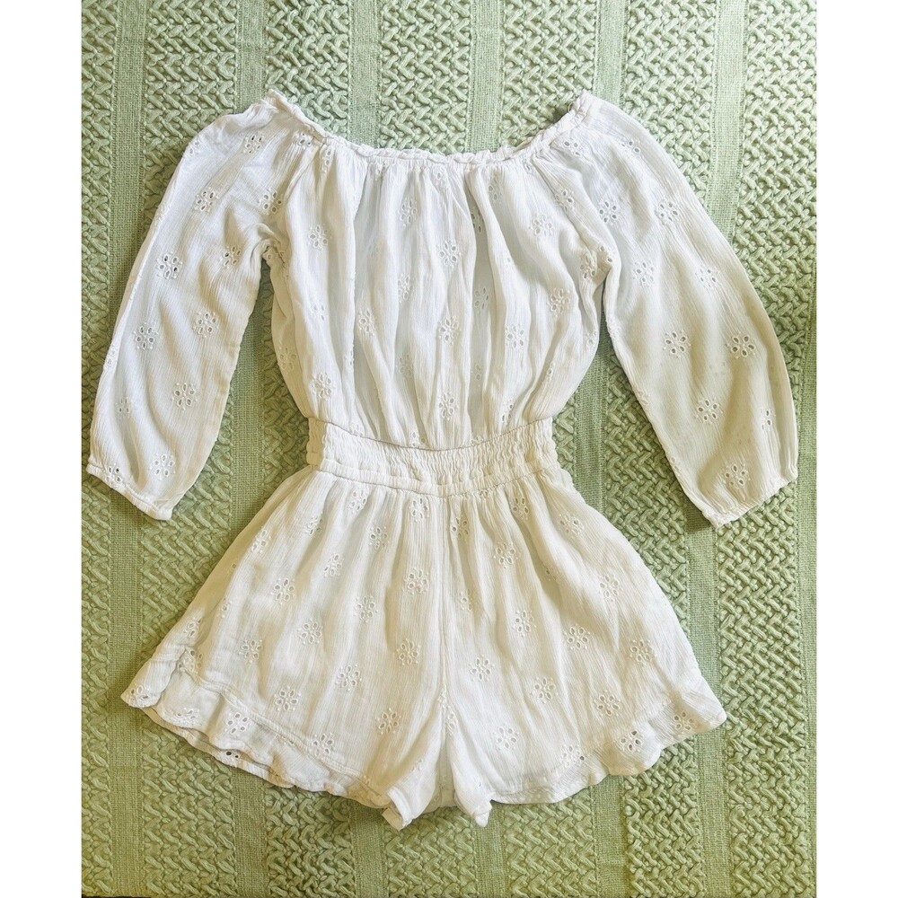 Hollister white eyelet lace off-the-shoulder romper Sz S White Coquette Summer